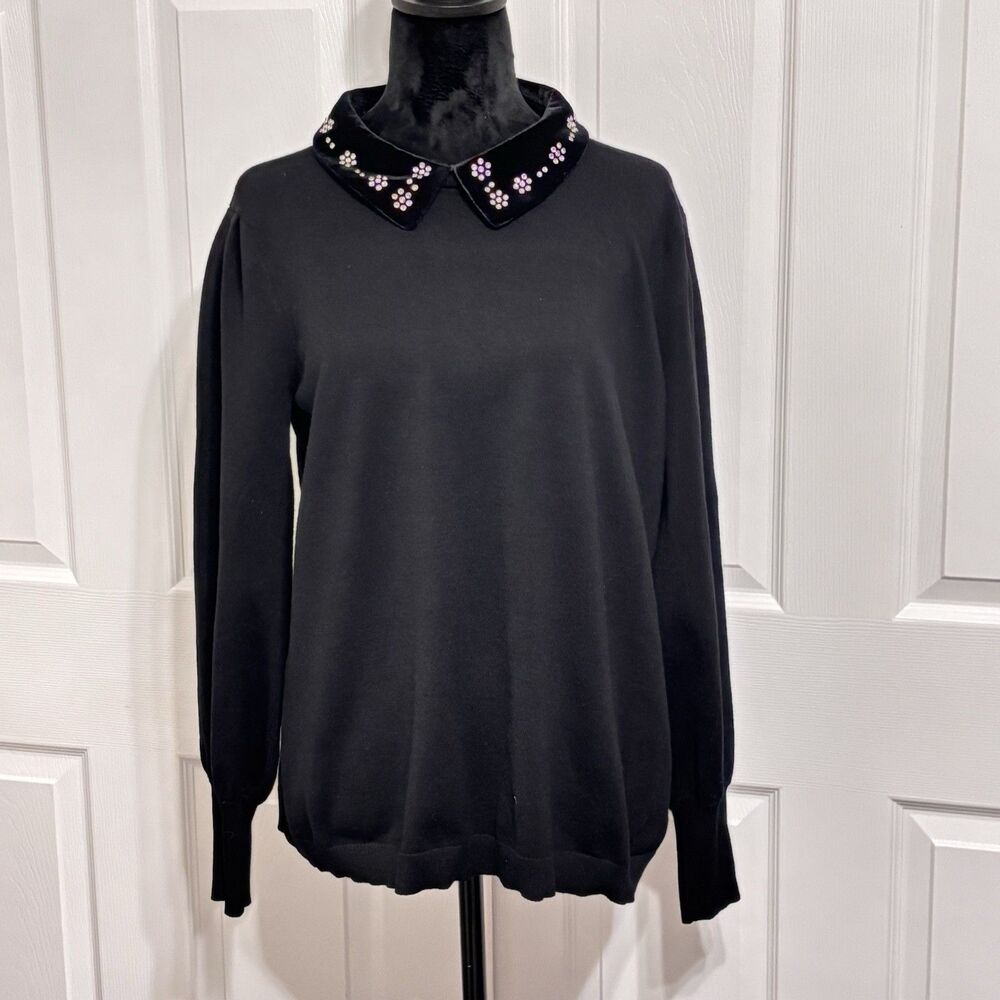 Adrianna Papell Velvet Collar Twofer Knit Sweater Luxury Special Occasion Large